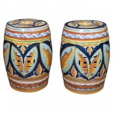 Pair of traditional Deruta pottery side tables